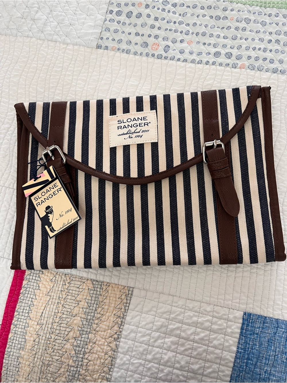 Navy and Cream Striped Clutch